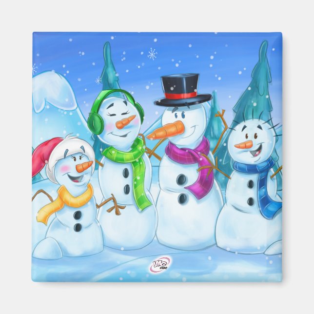 niedlicher Cartoon-Schneefamilienmagnet Magnet (Vorne)