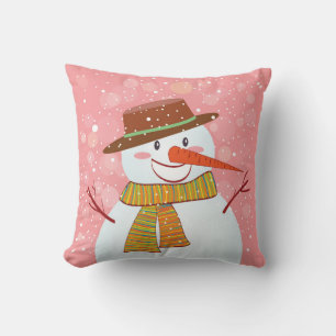 Niedlicher Cartoon Schneemann im Winter Schneefall Kissen