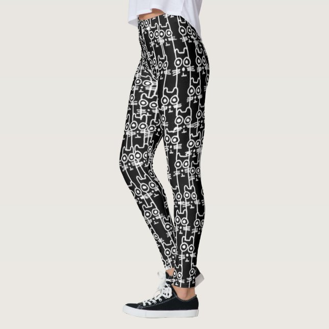 Niedlicher Cartoon Schwarze Katzen Collage Leggings (Links)