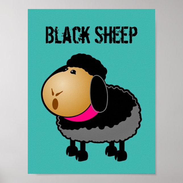 Niedlicher Cartoon Schwarze Schafe Zeichnend Poster (Vorne)