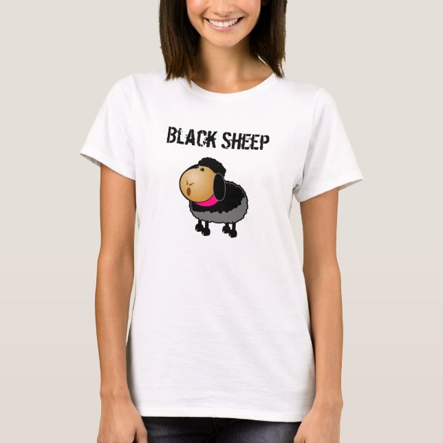 Niedlicher Cartoon Schwarze Schafe Zeichnend T-Shirt (Vorderseite)