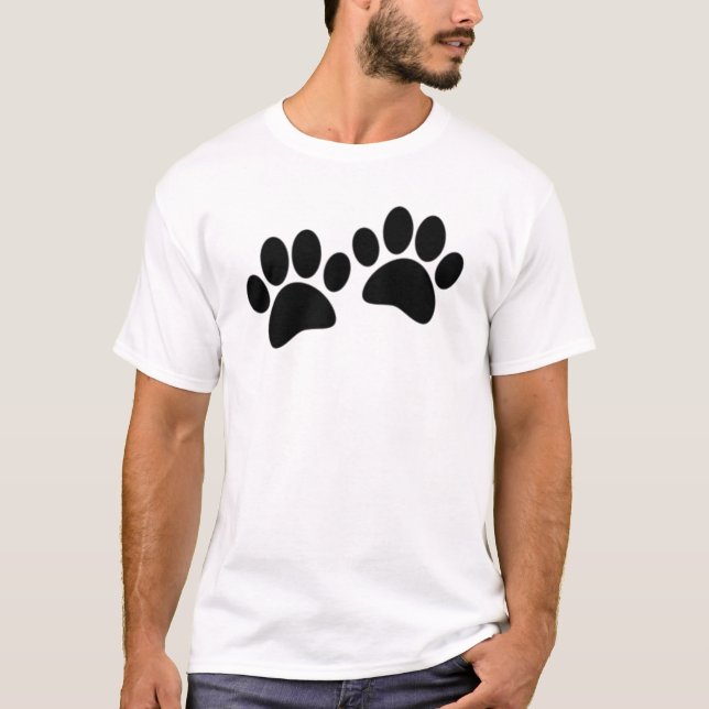 Niedlicher Cartoon Schwarze Welpe Paw Prints T-Shirt (Vorderseite)