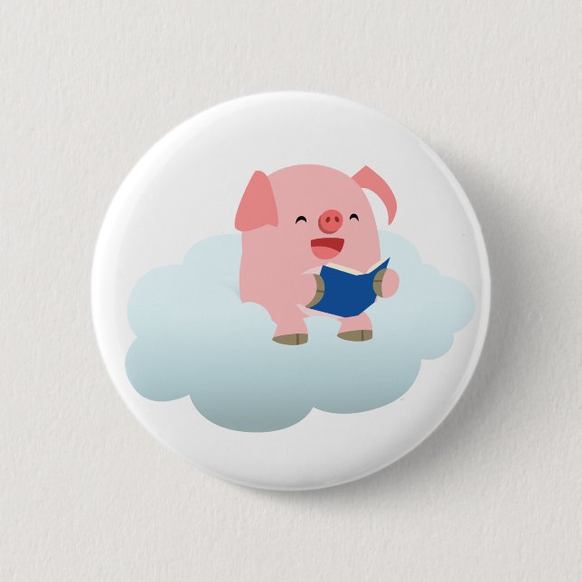 Niedlicher Cartoon-Schwein-Leser auf Button (Vorderseite)