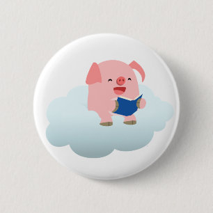 Niedlicher Cartoon-Schwein-Leser auf Button