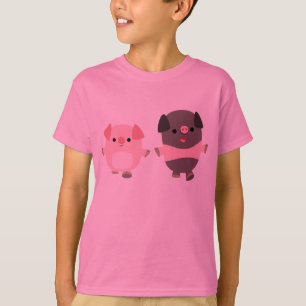 Niedlicher Cartoon Schweine auf einem Spaziergang T-Shirt