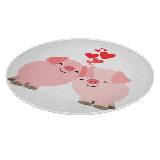Niedlicher Cartoon Schweine im Liebe-Zuschnitt Schneidebrett (Ecke)