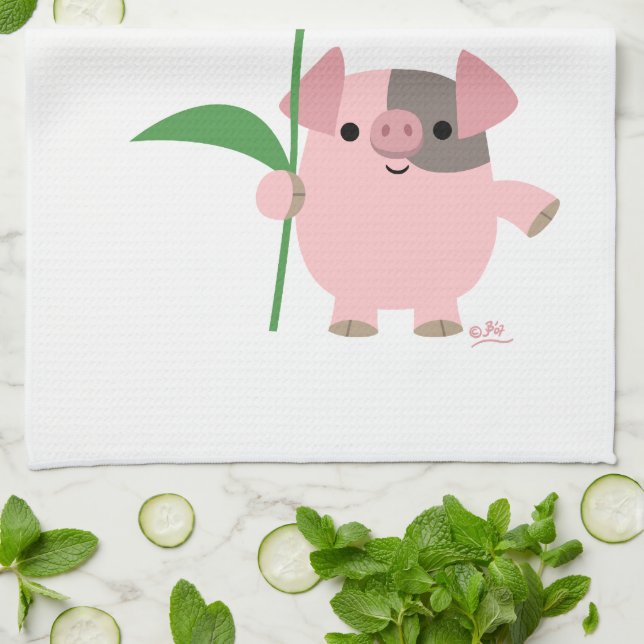Niedlicher Cartoon Schweinefleisch mit Geschenk (b Handtuch (Gefaltet)