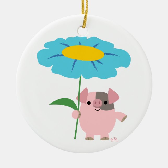 Niedlicher Cartoon Schweinefleisch mit Geschenk (b Keramik Ornament (Vorne)