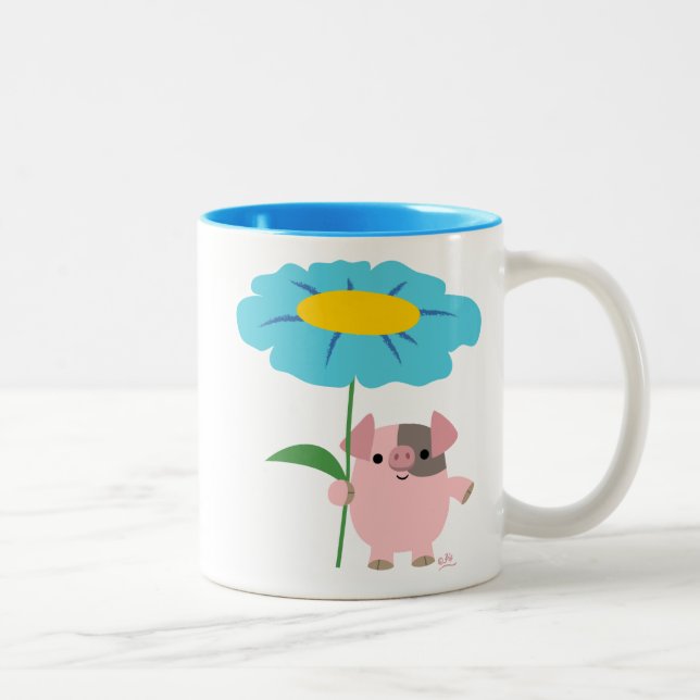 Niedlicher Cartoon Schweinefleisch mit geschenkter Zweifarbige Tasse (Rechts)