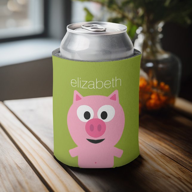 Niedlicher Cartoon Schweinefleisch - Rosa und Kalk Dosenkühler (Celebrate with a personalized can cooler - add your name or monogram. Great party favor or gift)