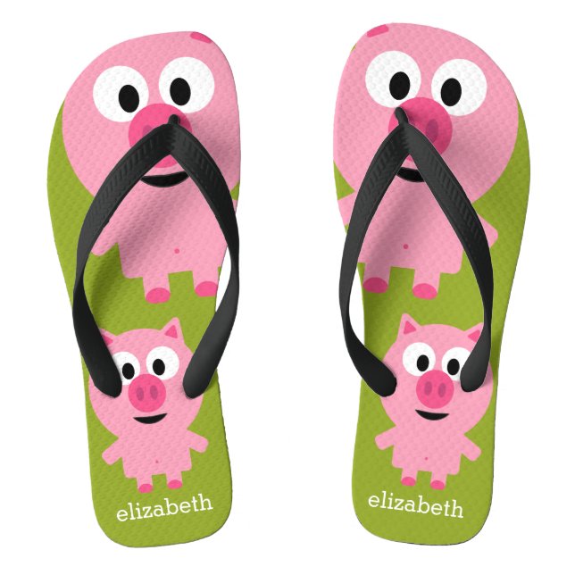 Niedlicher Cartoon Schweinefleisch - Rosa und Kalk Flip Flops (Fußbett)