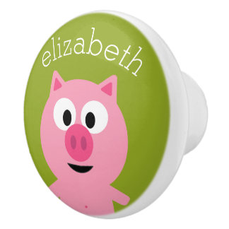 Niedlicher Cartoon Schweinefleisch - Rosa und Kalk Keramikknauf