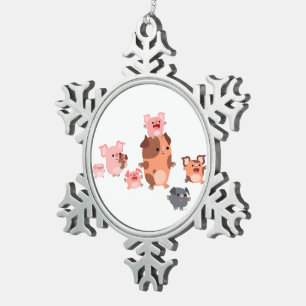 Niedlicher Cartoon Schweinefleisch Schneeflocken Zinn-Ornament