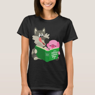 Niedlicher Cartoon Schweinefleisch und Wolf Lesen T-Shirt