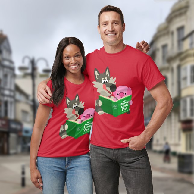 Niedlicher Cartoon Schweinefleisch und Wolf Lesen  T-Shirt (Von Creator hochgeladen)