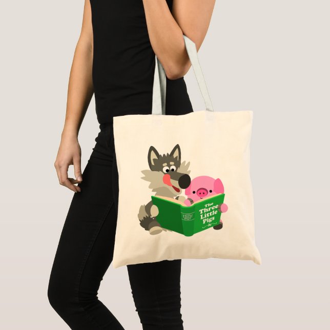 Niedlicher Cartoon Schweinefleisch und Wolf Lesen  Tragetasche (Vorderseite (Produkt))