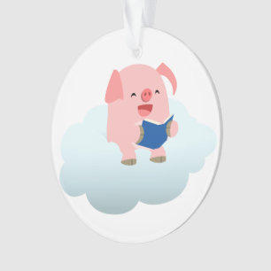 Niedlicher Cartoon-Schweineführer auf Cloud-Acryls Ornament