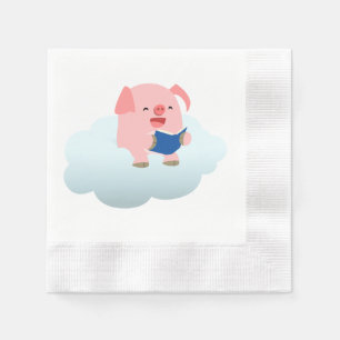 Niedlicher Cartoon-Schweineführer auf Cloud Paper  Serviette