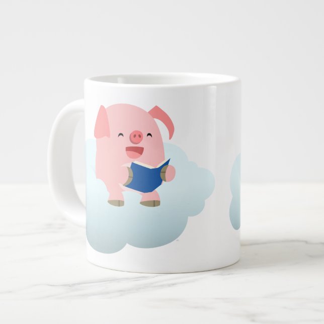 Niedlicher Cartoon-Schweineführer auf der Cloud-Ju Jumbo-Tasse (Vorderseite Links)