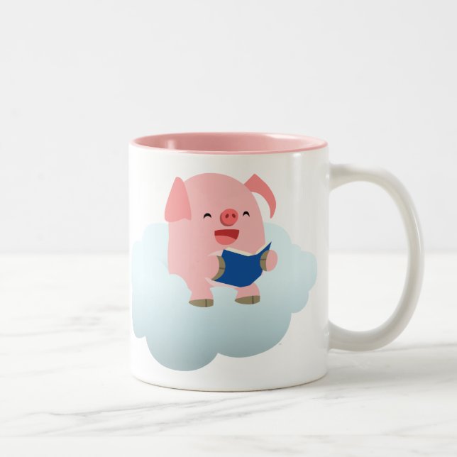 Niedlicher Cartoon-Schweineführer auf der Cloud-Ta Zweifarbige Tasse (Rechts)