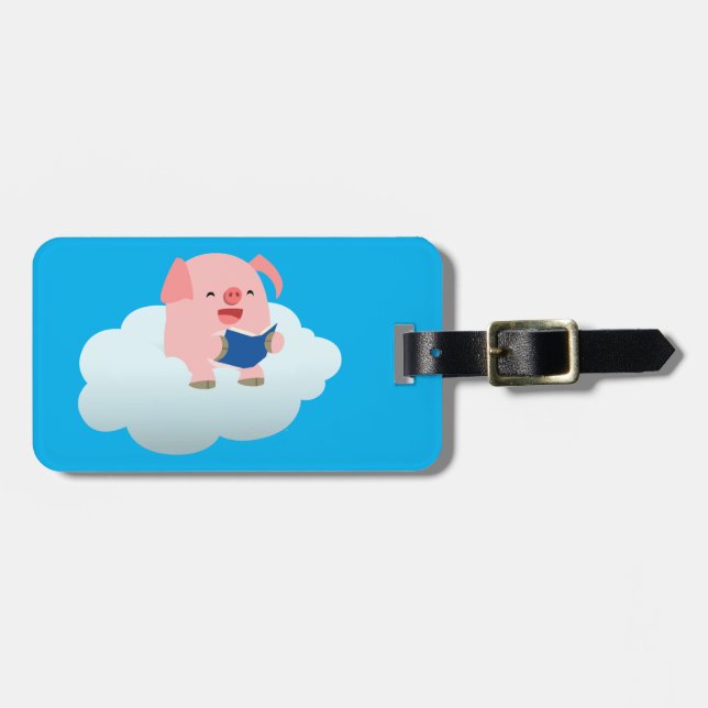 Niedlicher Cartoon-Schweineleser auf der Cloud-Gep Gepäckanhänger (Vorderseite horizontal)