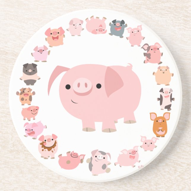Niedlicher Cartoon-Schweinemandala-Untersetzer Getränkeuntersetzer (Vorne)