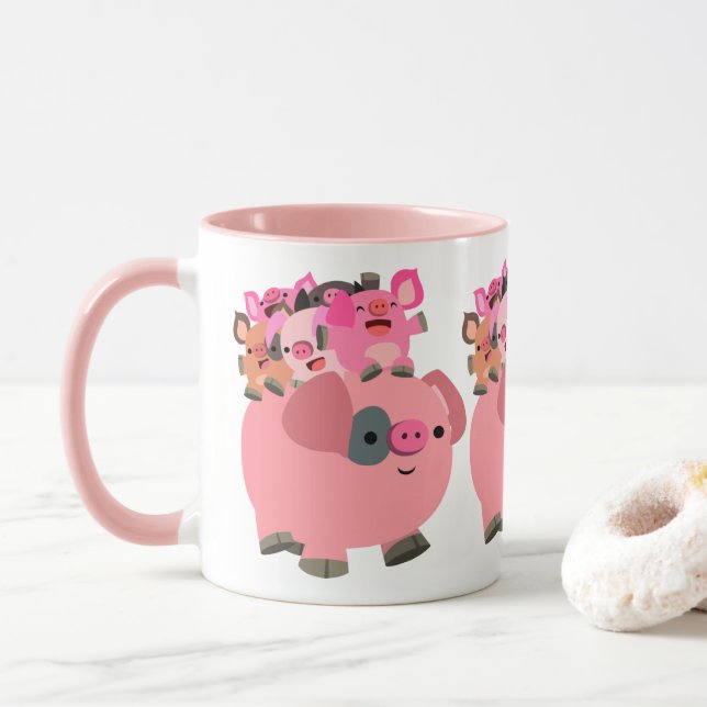 Niedlicher Cartoon Schweineschlachtkörper Tasse (Mit Donut)