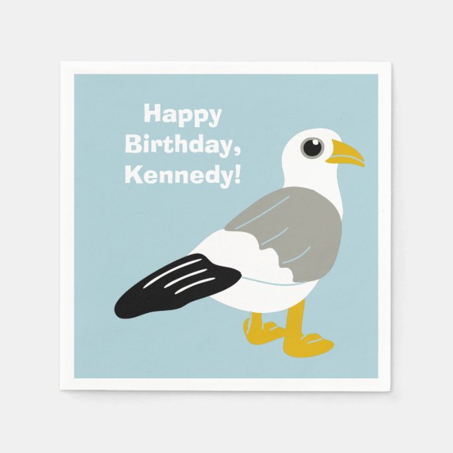 Niedlicher Cartoon Seagull, Light Blue Personalisi Serviette (Vorderseite)