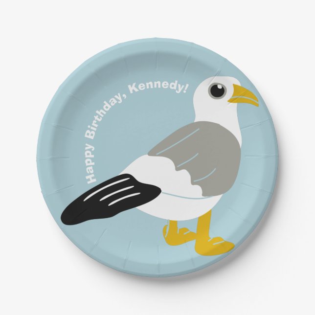 Niedlicher Cartoon Seagull Light Blue Personalisie Pappteller (Vorderseite)