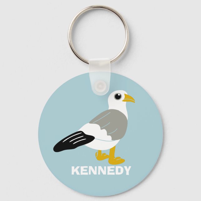 Niedlicher Cartoon Seagull Light Blue Personalisie Schlüsselanhänger (Vorderseite)