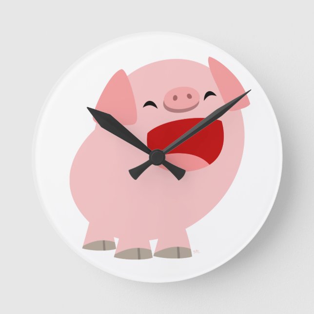 Niedlicher Cartoon Singing Pig Wall Clock Runde Wanduhr (Vorderseite)