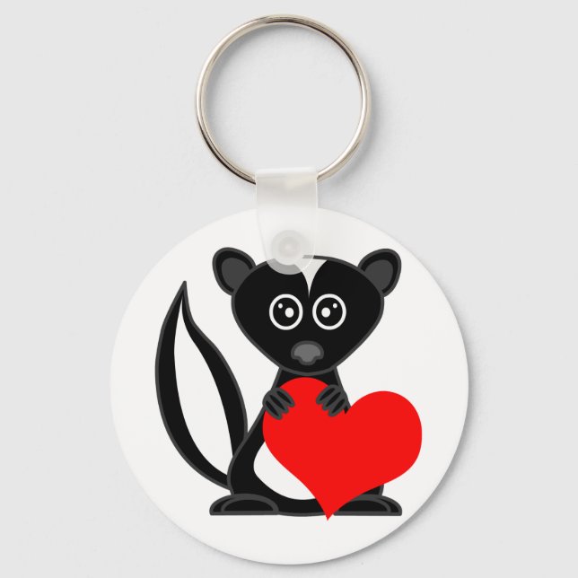 Niedlicher Cartoon Skunk Holding Heart Schlüsselanhänger (Vorderseite)