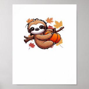 Niedlicher Cartoon Sloth mit Pumpkin - Herbstsaiso Poster