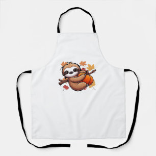 Niedlicher Cartoon Sloth mit Pumpkin - Herbstsaiso Schürze