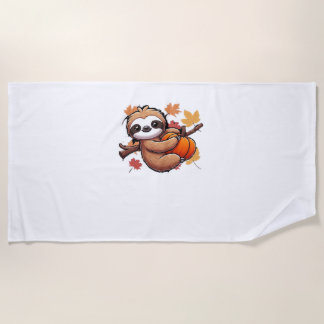 Niedlicher Cartoon Sloth mit Pumpkin - Herbstsaiso Strandtuch