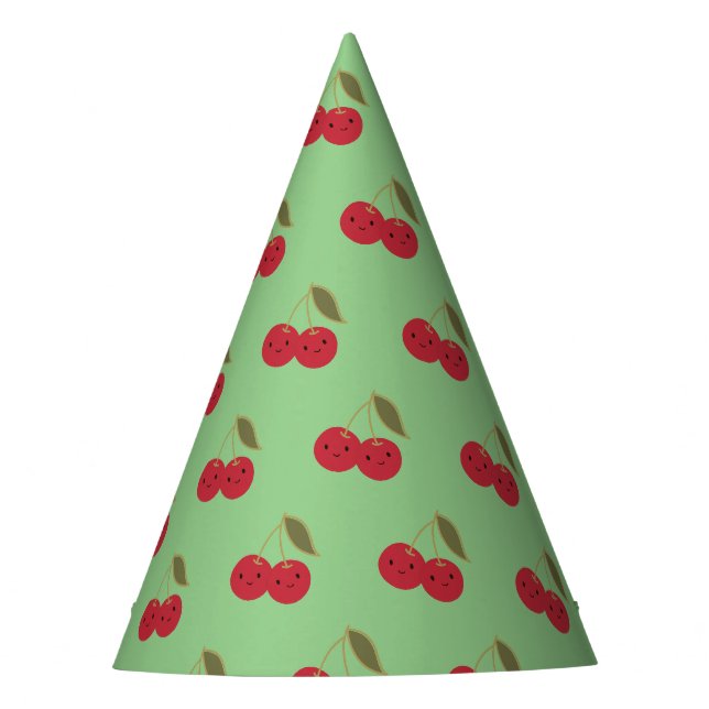 Niedlicher Cartoon Smiling Kawaii Cherries Partyhütchen (Vorderseite)