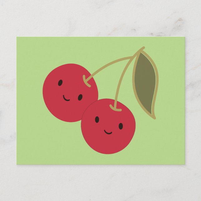Niedlicher Cartoon Smiling Kawaii Cherries Postkarte (Vorderseite)