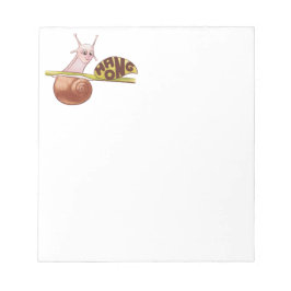 Niedlicher Cartoon Snail auf einer Pflanze mit pos Notizblock
