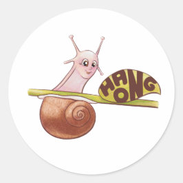 Niedlicher Cartoon Snail auf einer Pflanze mit pos Runder Aufkleber