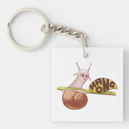 Niedlicher Cartoon Snail auf einer Pflanze mit pos Schlüsselanhänger
