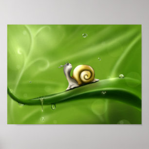 Niedlicher Cartoon Snail in Regenplakat Poster