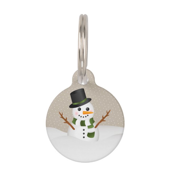 Niedlicher Cartoon Snowman mit Pet's Info Weihnach Haustiermarke (Vorderseite)