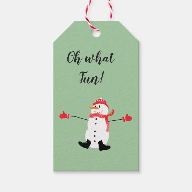 Niedlicher Cartoon Snowman Oh, was Spaß Sage Green Geschenkanhänger (Vorderseite)
