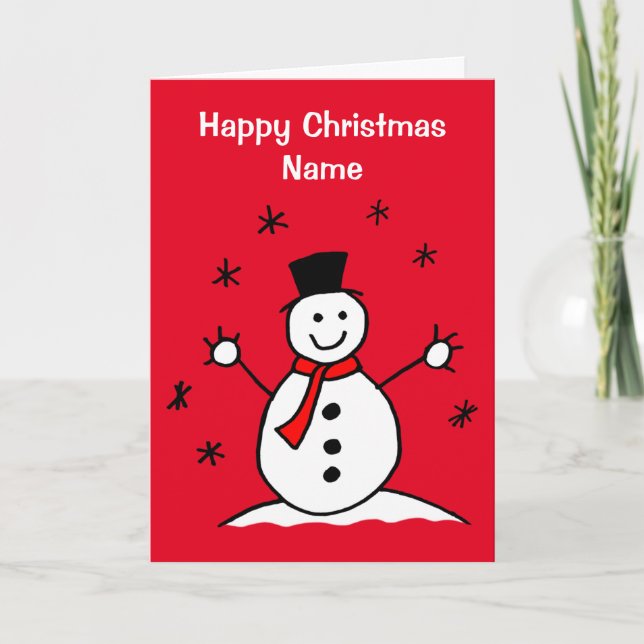 Niedlicher Cartoon Snowman Red Christmas Karte (Vorderseite)