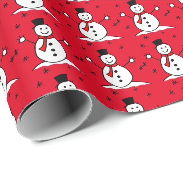 Niedlicher Cartoon Snowman Red Christmas Wrapping  Geschenkpapier (Rolleneckpunkt)