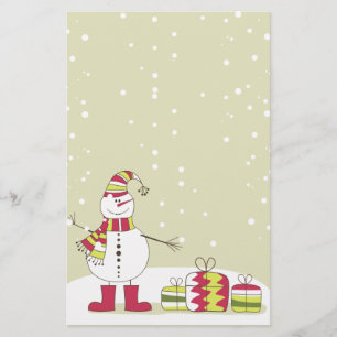 Niedlicher Cartoon Snowman und Presents Stationery Briefpapier