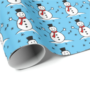 Niedlicher Cartoon Snowman zu Blauen Weihnachten Geschenkpapier