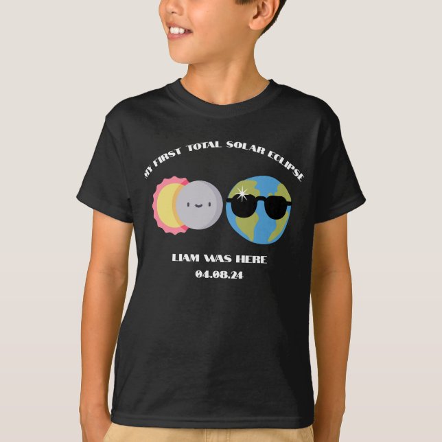 Niedlicher Cartoon Solar Eclipse Individuelle Name T-Shirt (Vorderseite)