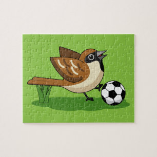 Niedlicher Cartoon-Sparrow-Fußballspieler