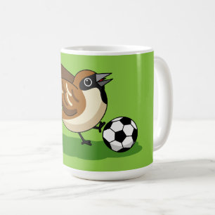 Niedlicher Cartoon-Sparrow-Fußballspieler Kaffeetasse